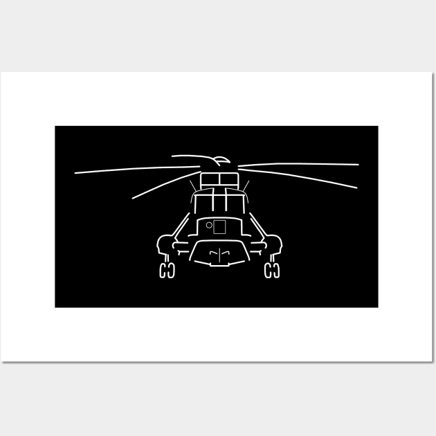 Westland Sea King classic helicopter white outline graphic Wall Art by soitwouldseem